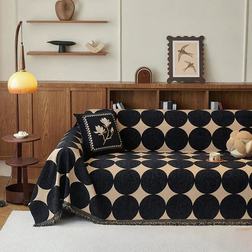 Mid-Century Geometric Sofacover, Retro Chunky Chenille Polka Dot Sofa Throw