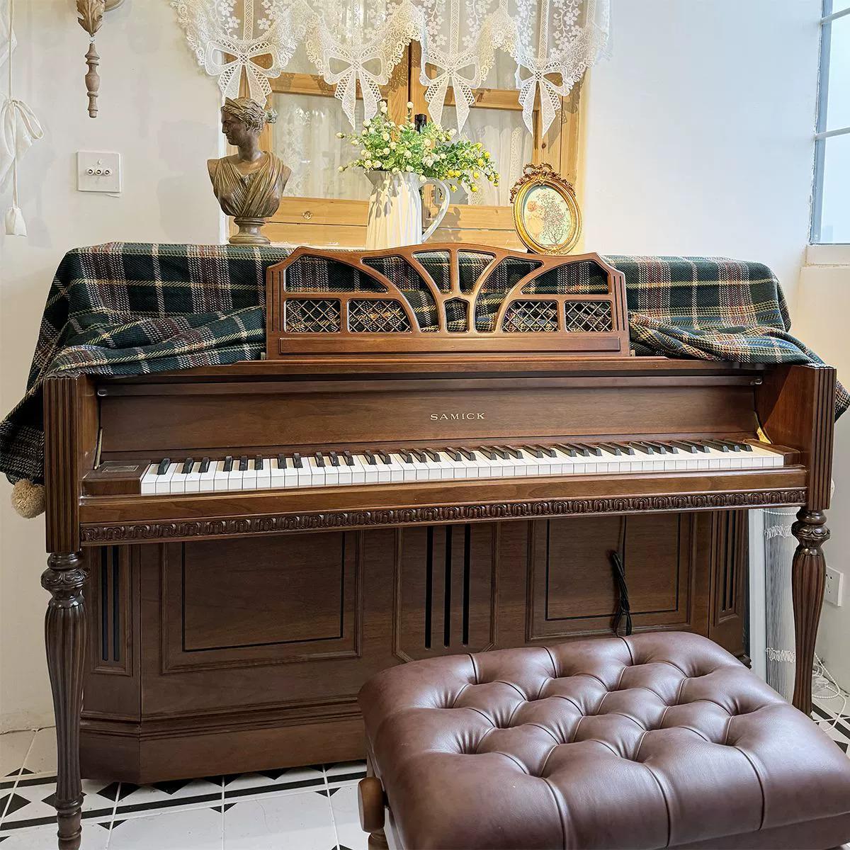 Wool Blend Tartan Piano Cover: British Plaid Piano Throw - 140x200cm