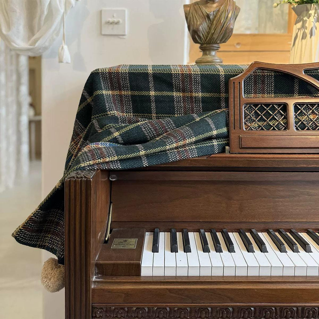 Wool Blend Tartan Piano Cover: British Plaid Piano Throw - 140x200cm