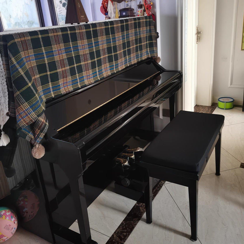 Wool Blend Tartan Piano Cover: British Plaid Piano Throw - 140x200cm