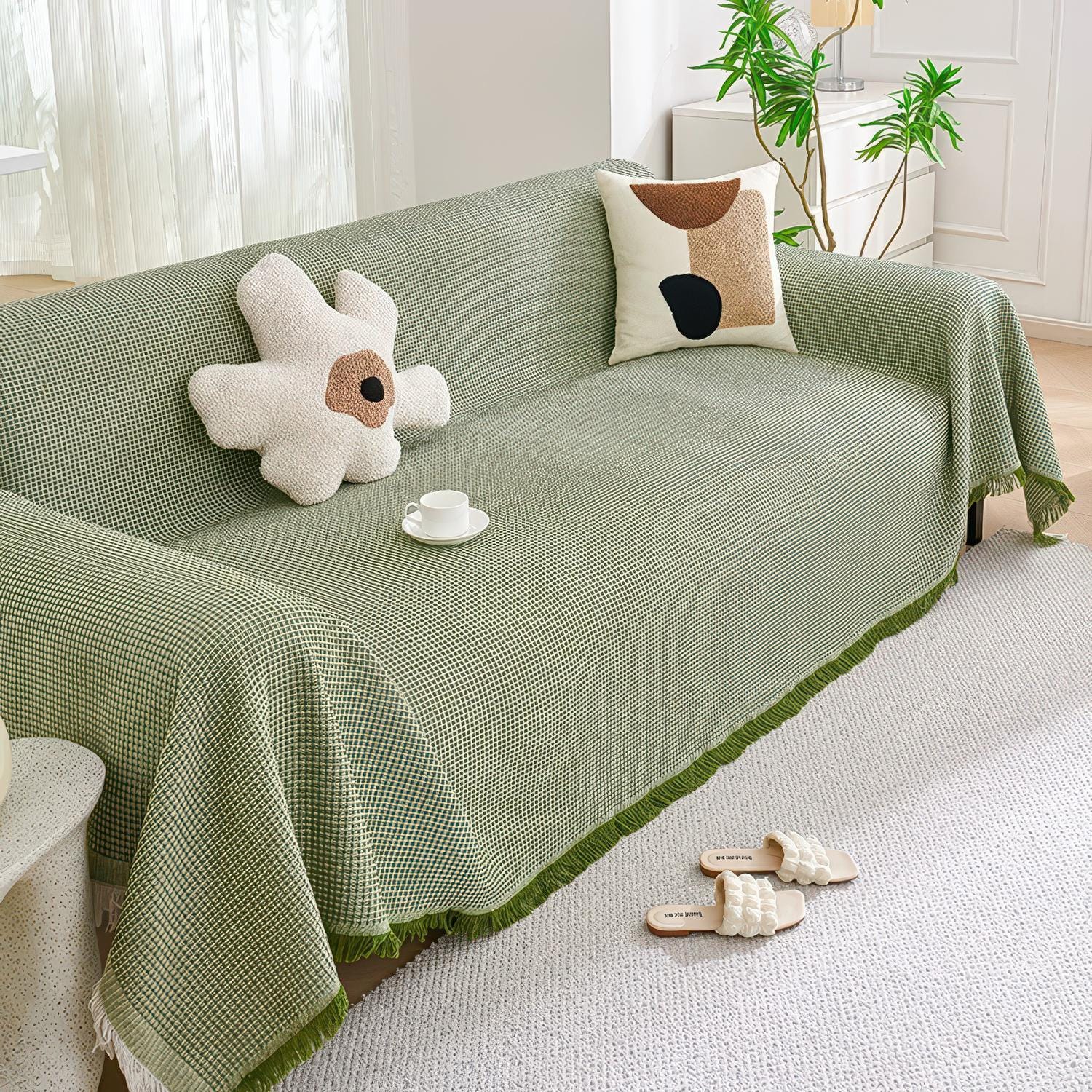 Waffle Weave Cotton Sofa Cover: Extra Large, Soft Organic Blanket