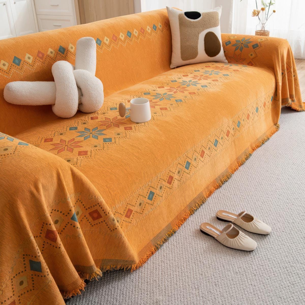 Bohemian Chenille Sofa Cover: Anti-Slip Couch Cover, Cat Scratch Resistant