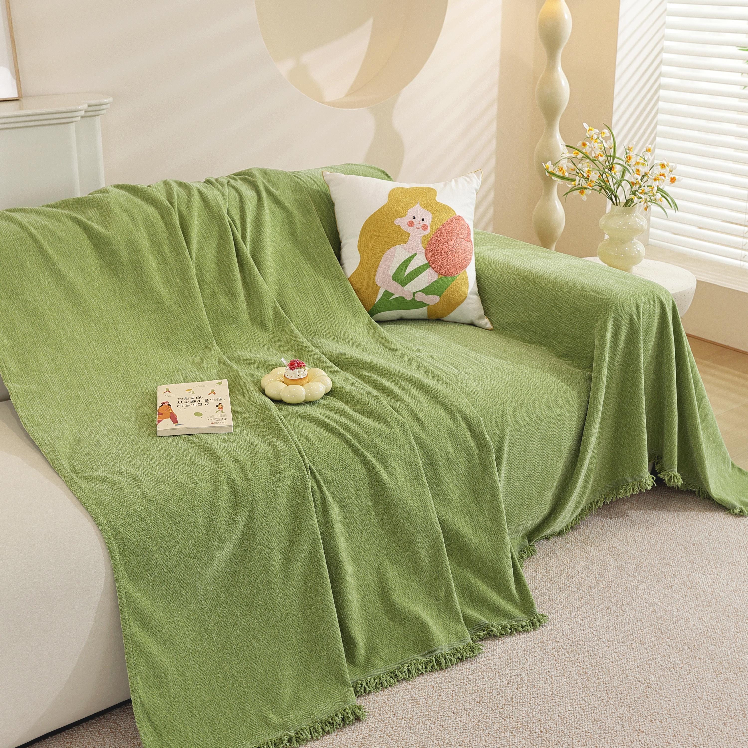 Chenille Sofa Throw Blanket: Custom Length, Pastel Decor, Skin-Friendly