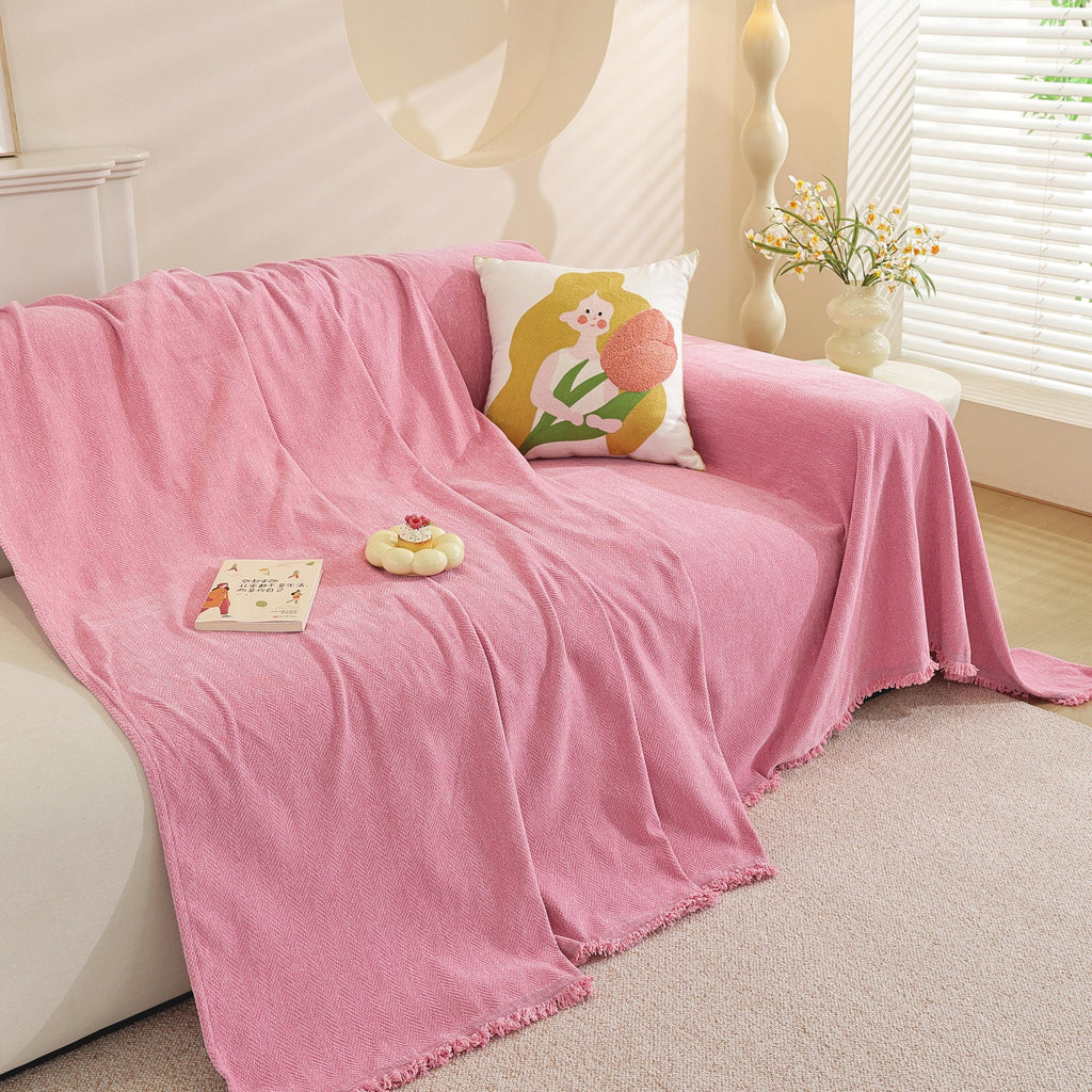 Chenille Sofa Throw Blanket: Custom Length, Pastel Decor, Skin-Friendly