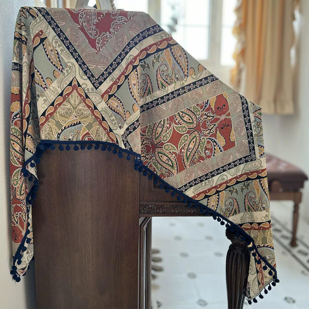 Paisley Piano Dust Cover with Navy Tassels: Piano Protector