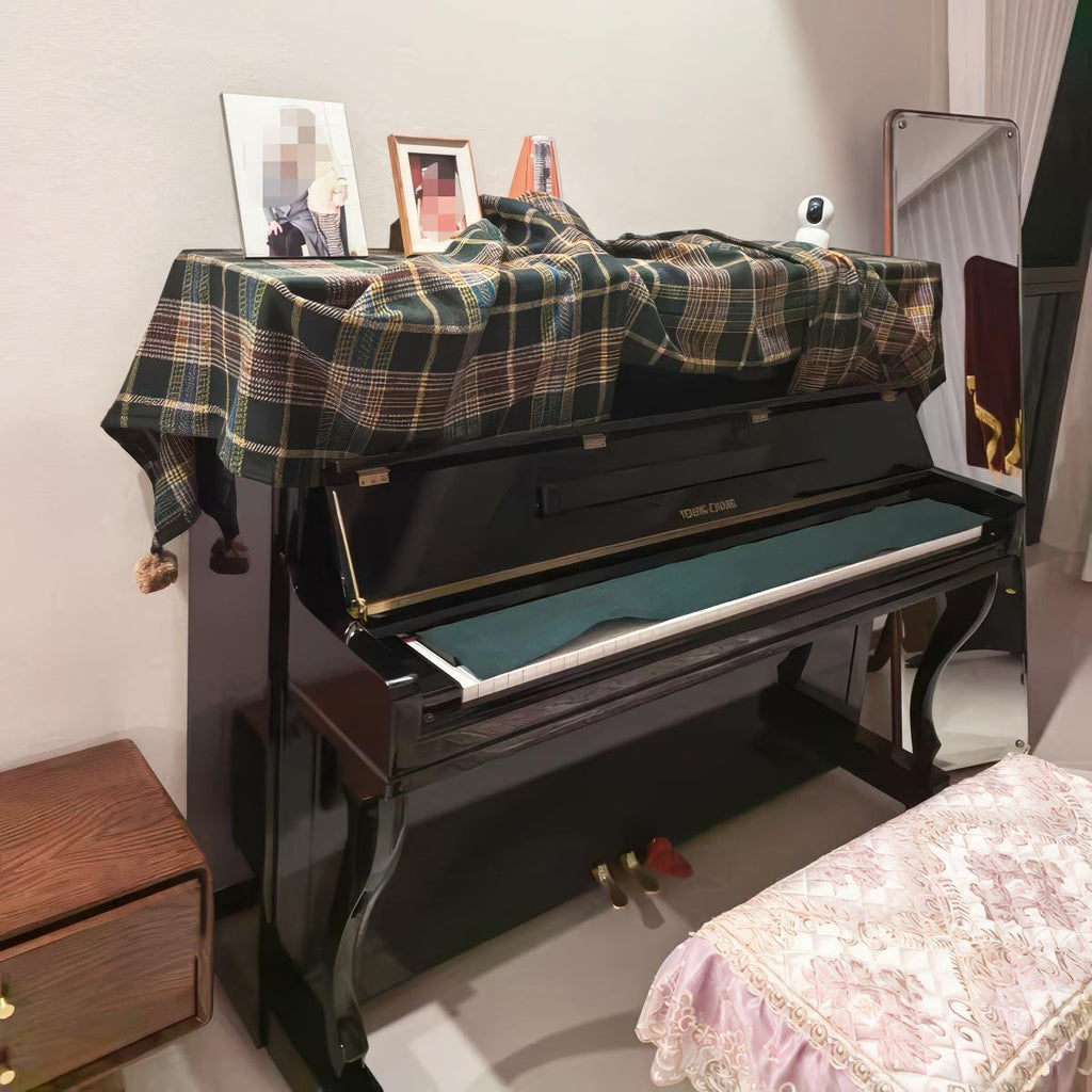 Wool Blend Tartan Piano Cover: British Plaid Piano Throw - 140x200cm