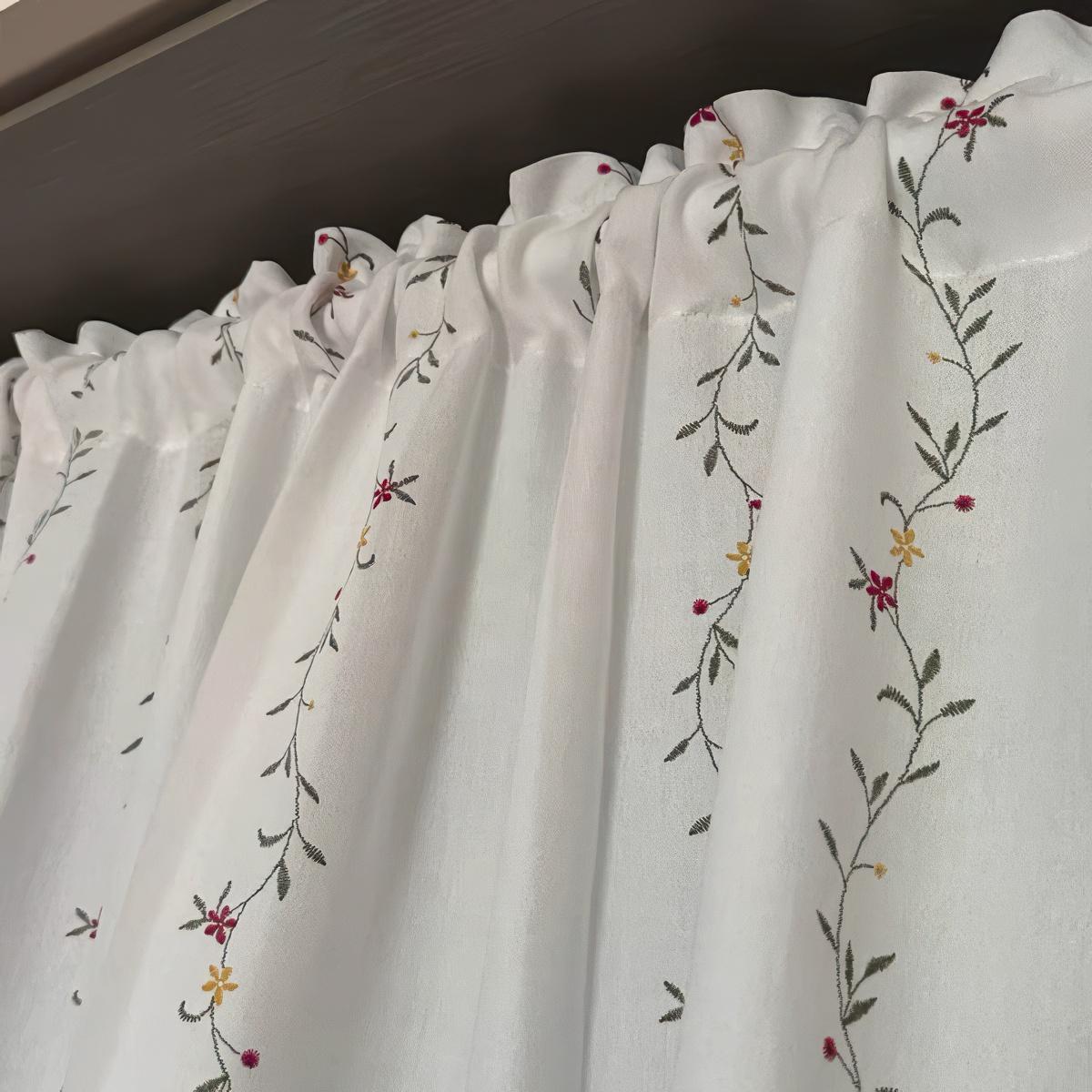 French Country Floral Cafe Curtain: Pom Pom Trim, Width 140cm (55")，Height 40-260cm (16-102")