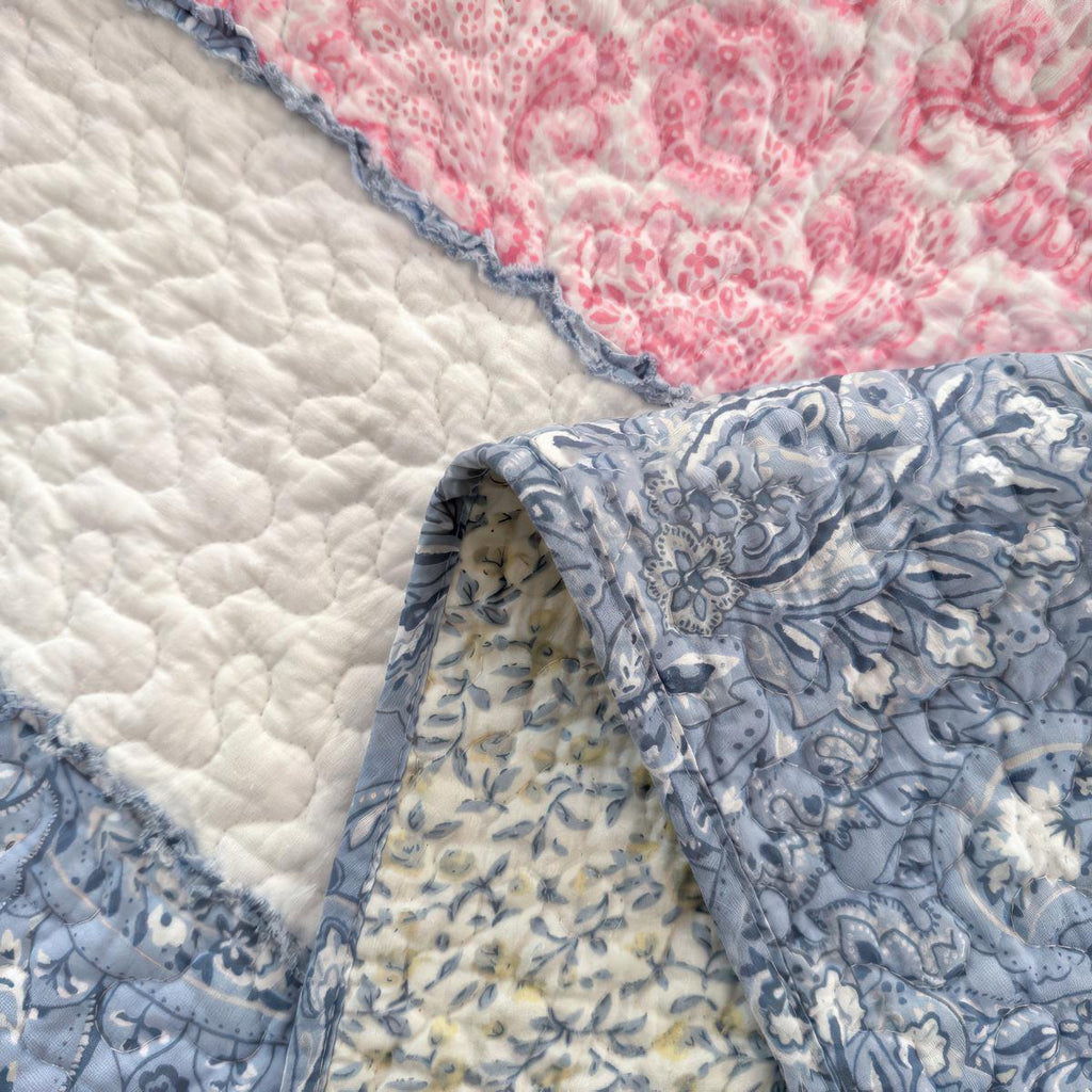 Cotton Patchwork Quilt Set: Boho Farmhouse Bedding with Pillowcases