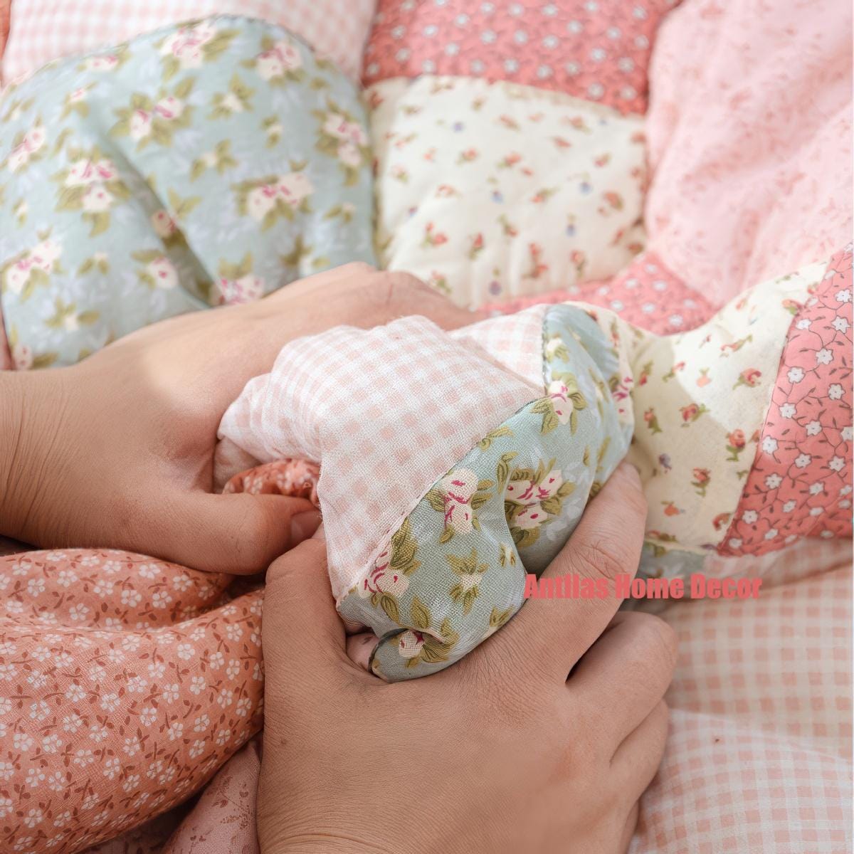 Large Round Patchwork Floor Cushion, Quilted Cotton Play Mat, 59"
