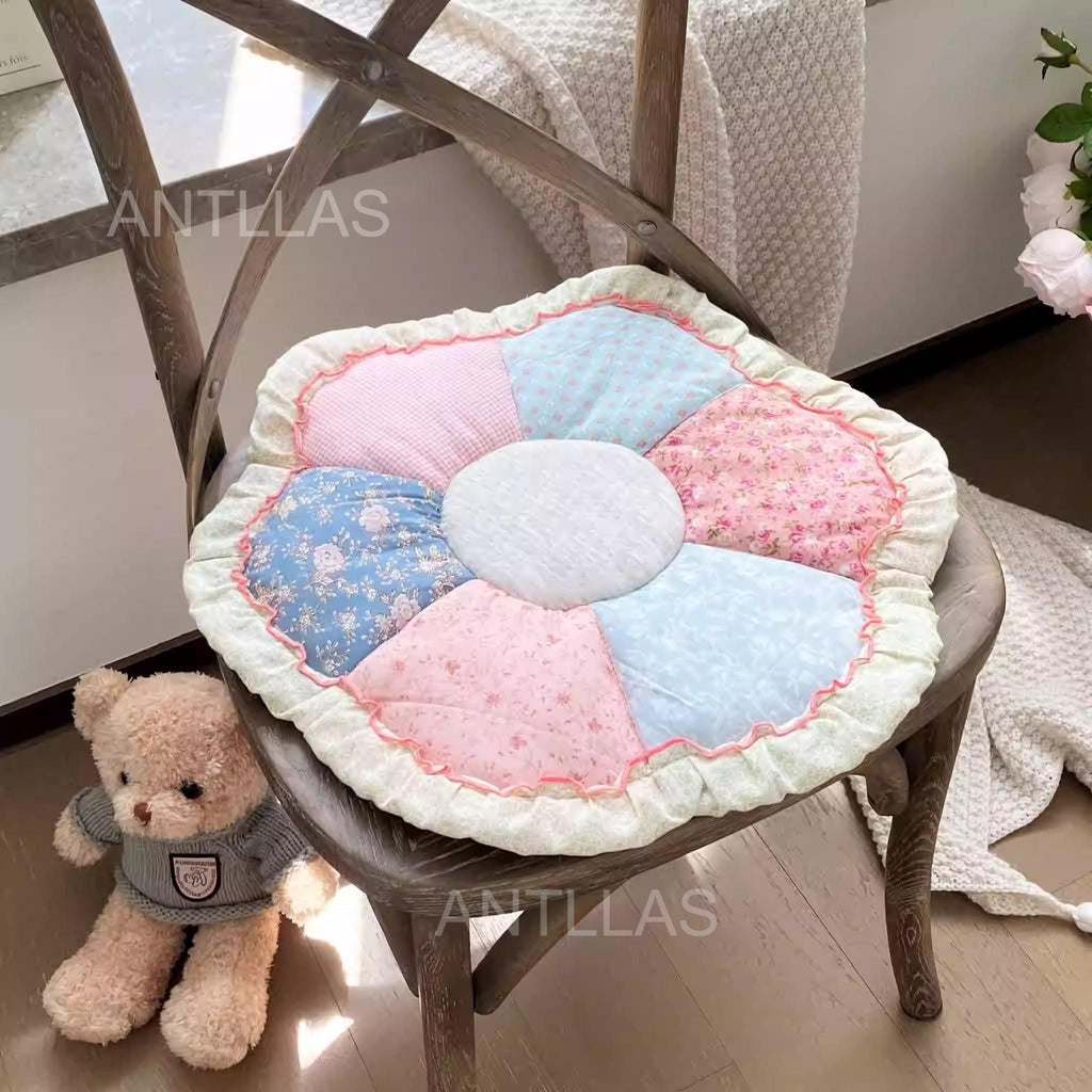Handmade Floral Patchwork Seat Cushion: Cotton Seat Pad, Anti-Slip Floor Mat