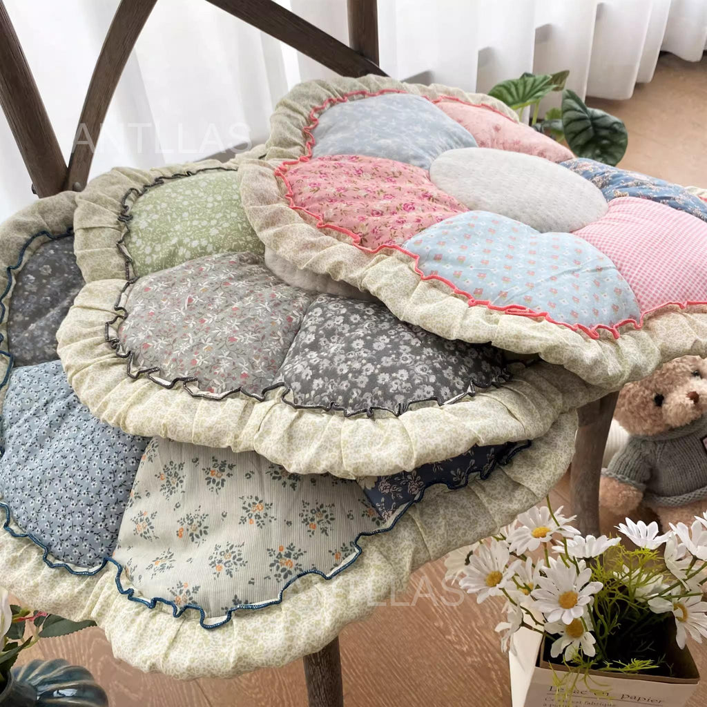 Handmade Floral Patchwork Seat Cushion: Cotton Seat Pad, Anti-Slip Floor Mat
