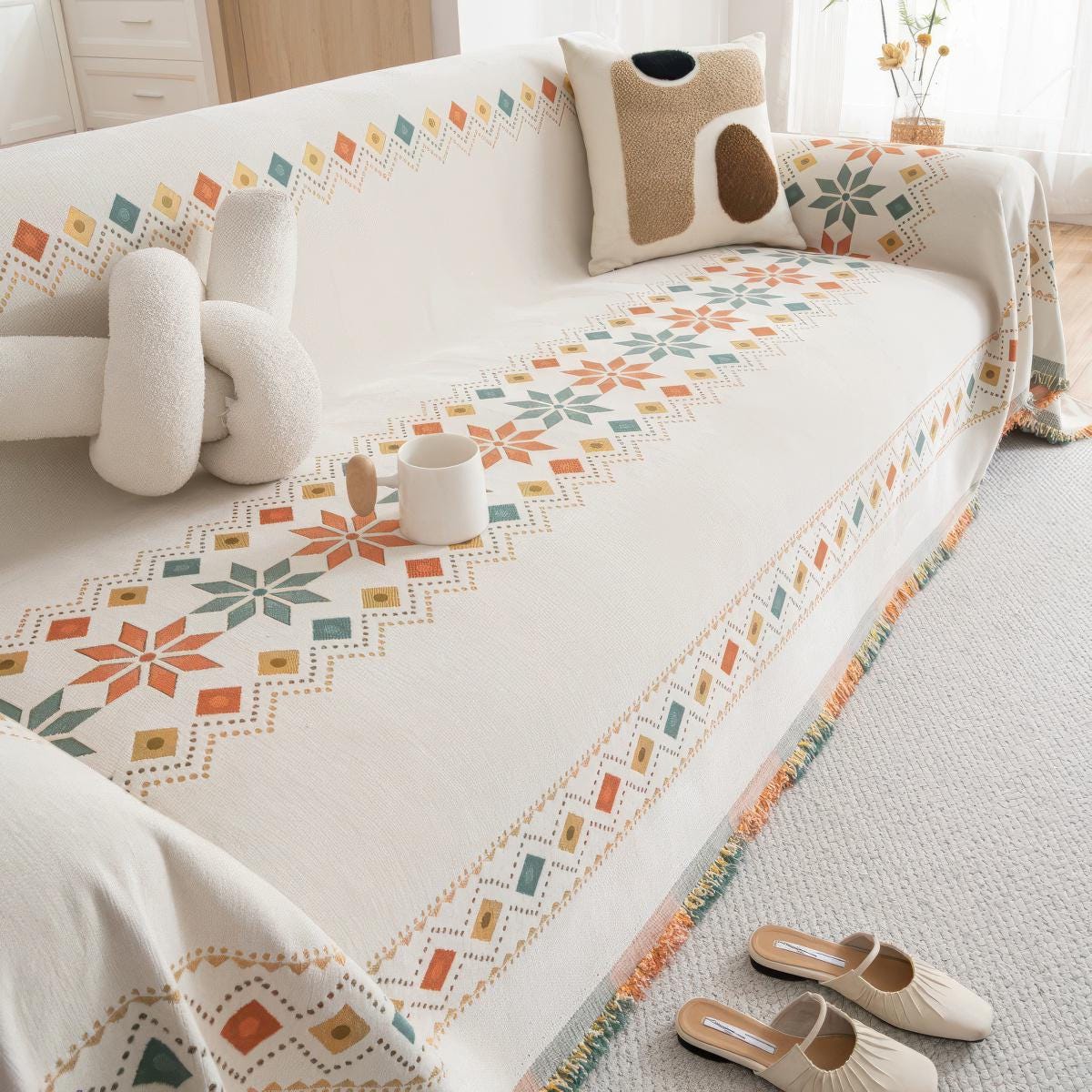 Bohemian Chenille Sofa Cover: Anti-Slip Couch Cover, Cat Scratch Resistant