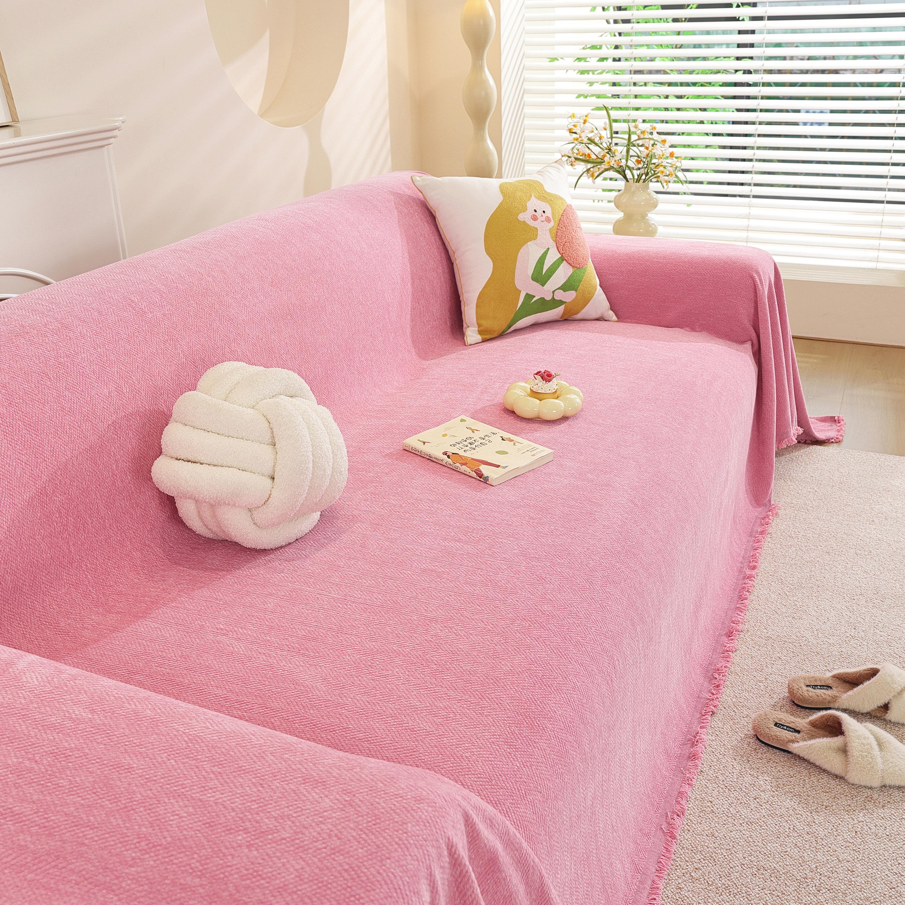 Blush Pink Chenille Bed Throw Blanket: Soft Sofa Cover, Elegant Drape