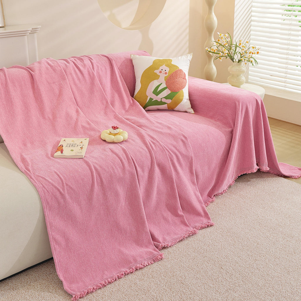 Blush Pink Chenille Bed Throw Blanket: Soft Sofa Cover, Elegant Drape