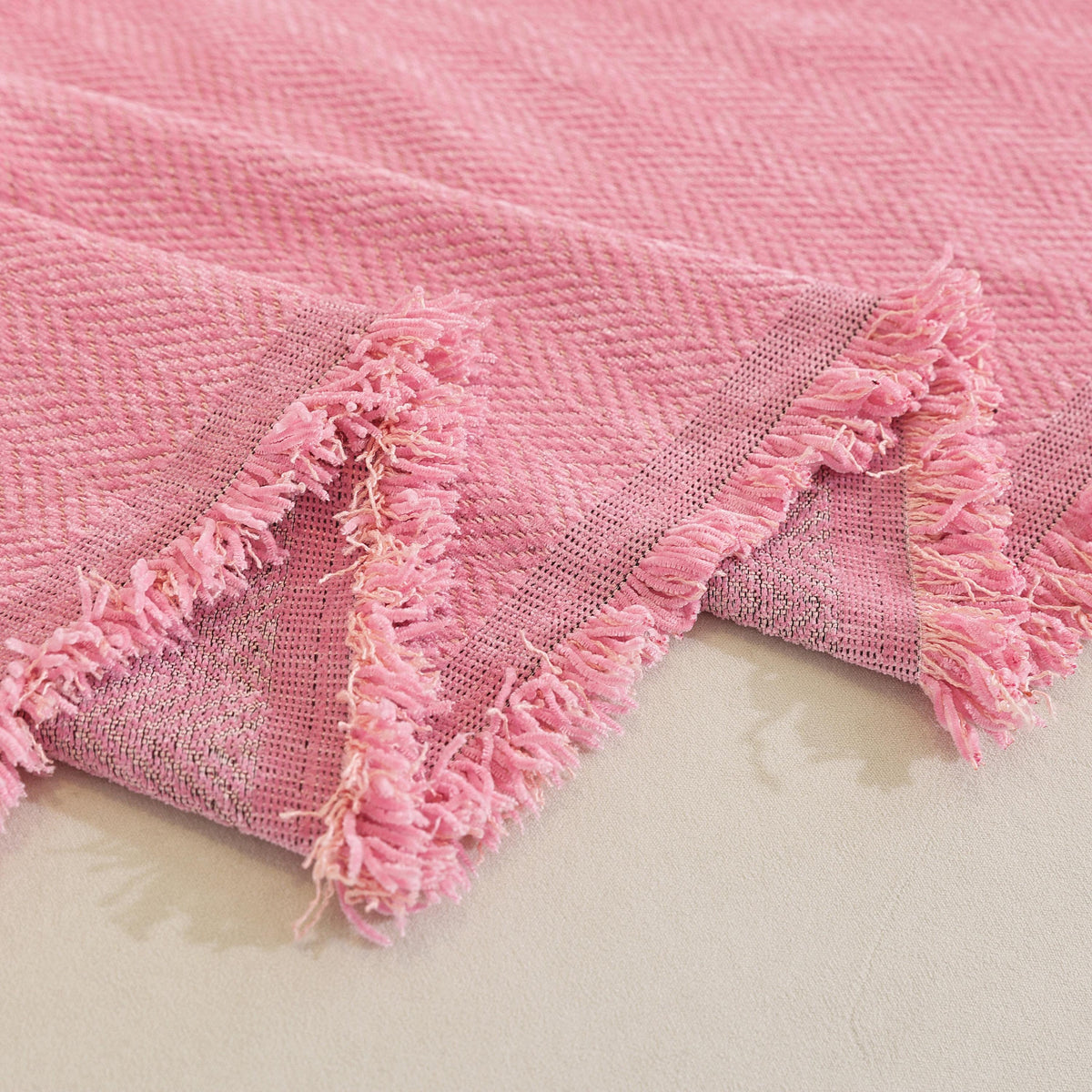 Blush Pink Chenille Bed Throw Blanket: Soft Sofa Cover, Elegant Drape
