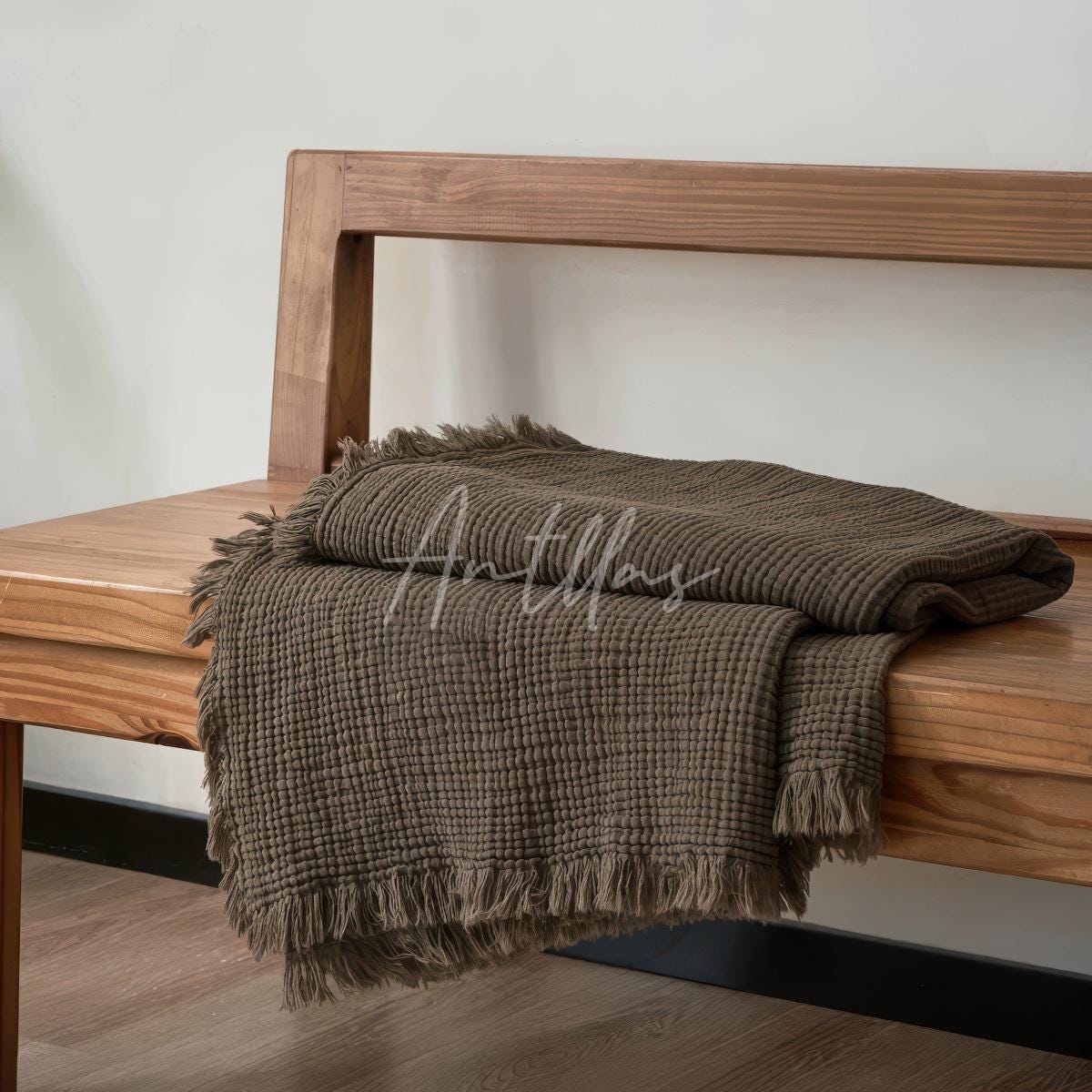 100% Cotton 4-Layer Gauze Blanket, Crinkled Fringe Throw, Maillard Color Sofa Cover, Breathable Drape