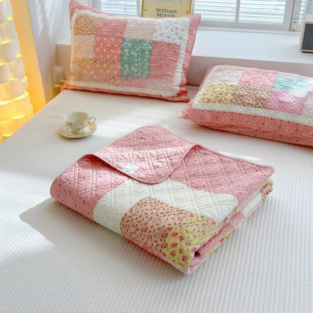 Colorful Cotton Quilt Bedspread , Quilted Coverlet Set, Lightweight Summer Blanket, Boho Farmhouse Bedding Decor