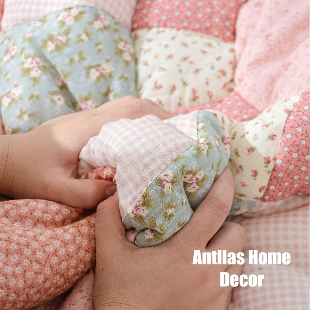 Handmade Cotton Patchwork Play Mat: Floral Nursery Rug (150x150cm)