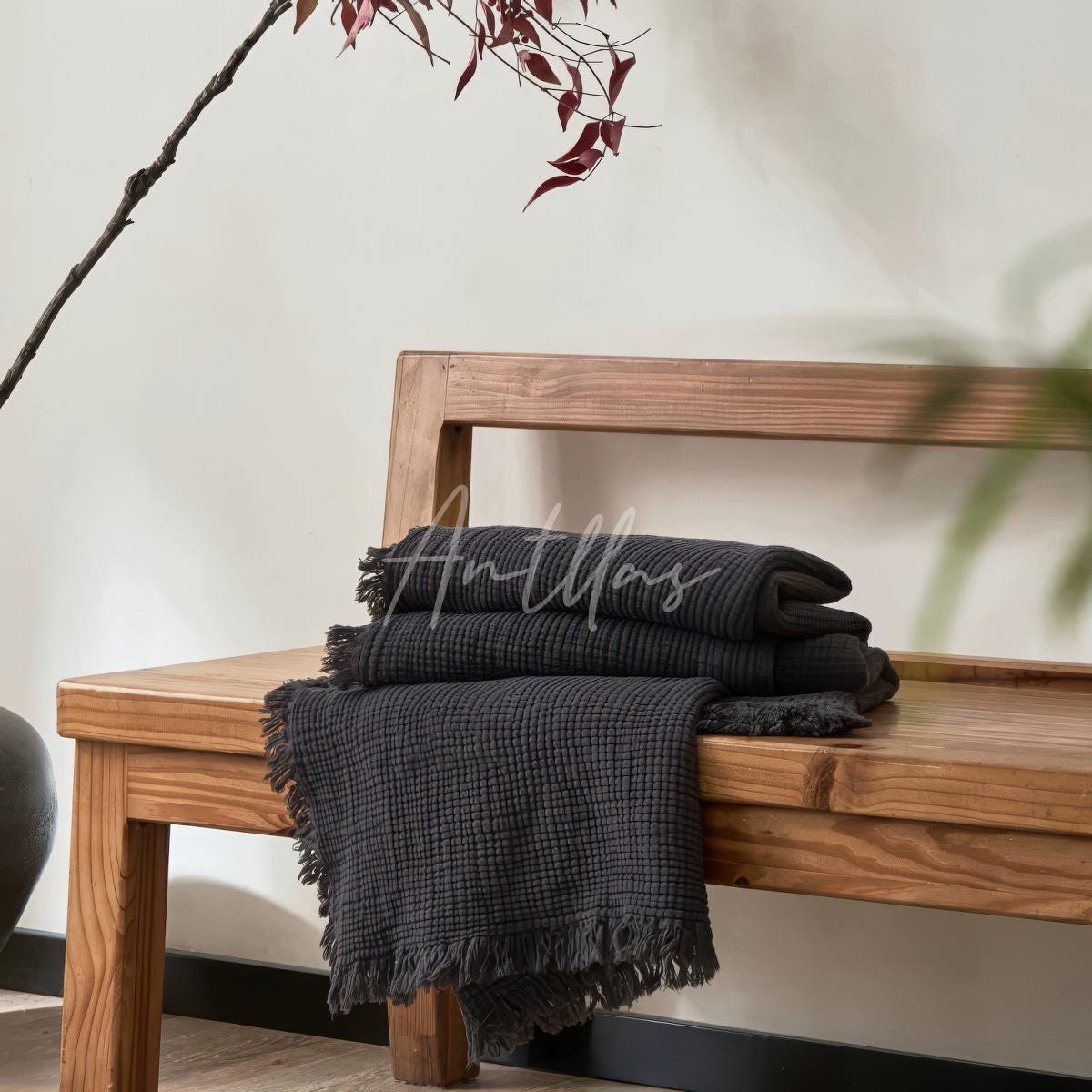 100% Cotton 4-Layer Gauze Blanket, Crinkled Fringe Throw, Maillard Color Sofa Cover, Breathable Drape