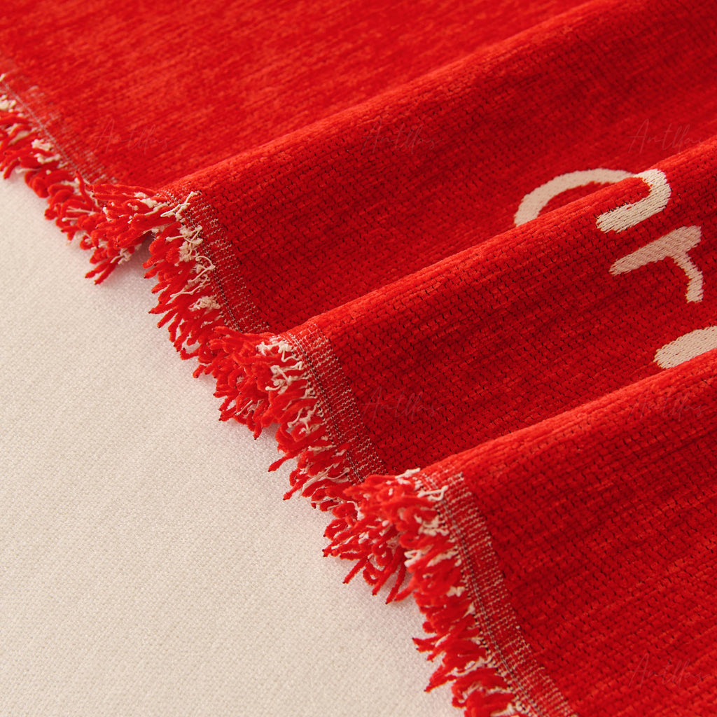Reversible Chenille Christmas Throw Blanket | Red & White Sofa Cover