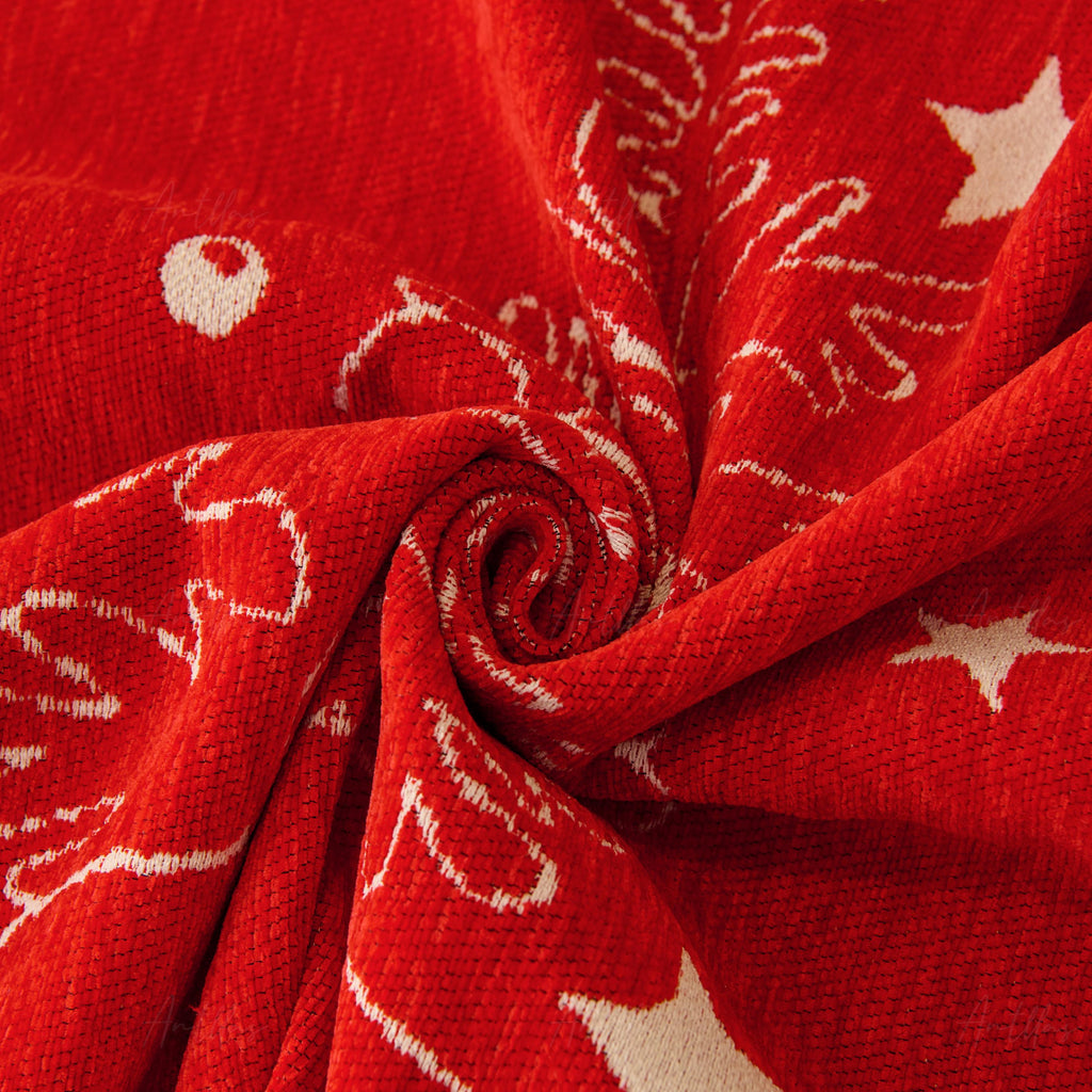 Reversible Chenille Christmas Throw Blanket | Red & White Sofa Cover