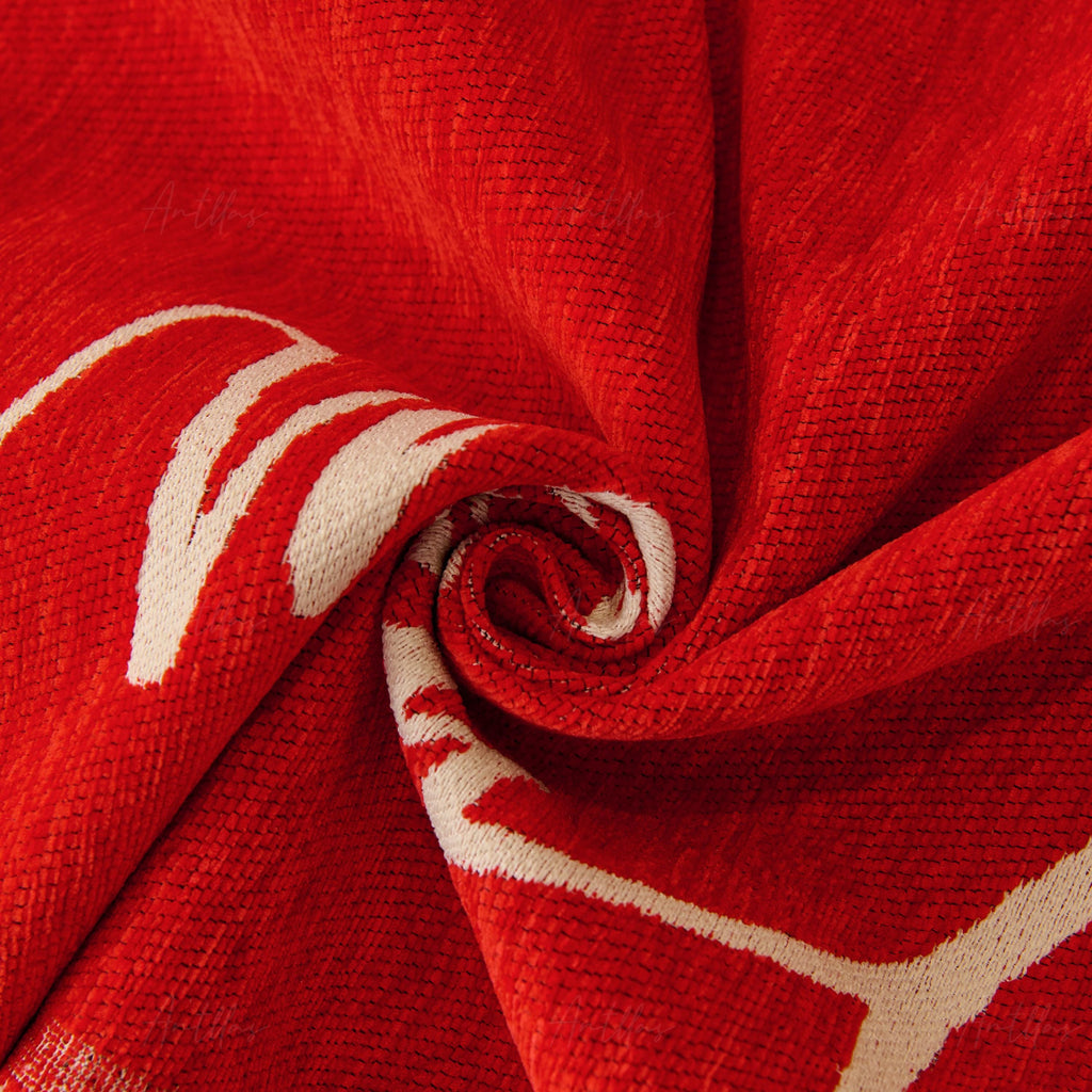 Oversized Chenille Christmas Sofa Cover | Reversible Red Snowflake & Reindeer Throw | Festive Holiday Furniture Protector
