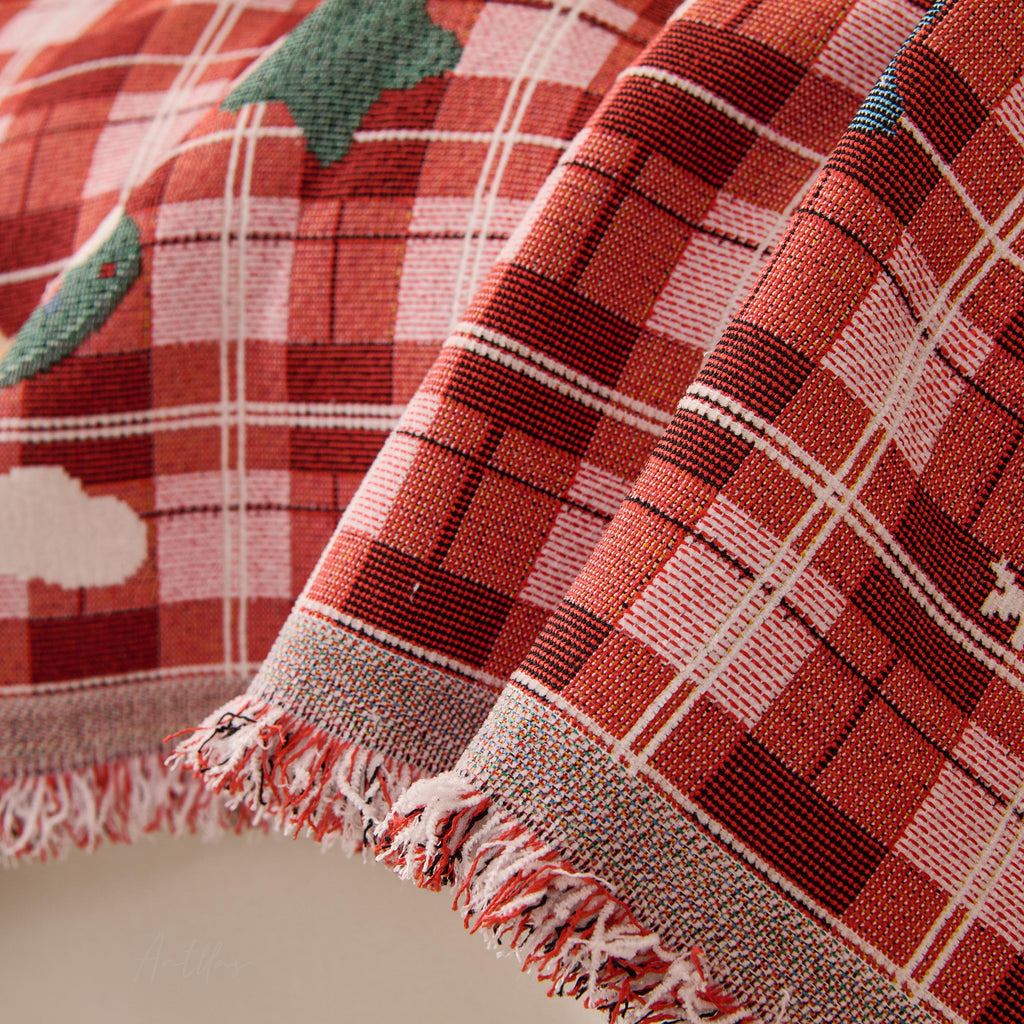 Reversible Christmas Chenille Throw Blanket | Holiday Plaid Sofa Cover