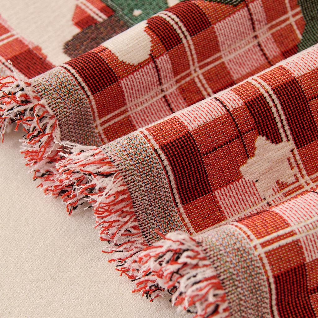 Reversible Christmas Chenille Throw Blanket | Holiday Plaid Sofa Cover
