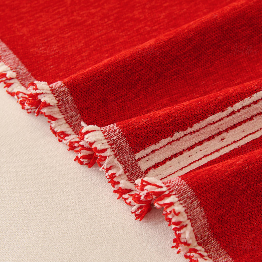 Reversible Chenille Christmas Throw | Red Bowknot Sofa Cover
