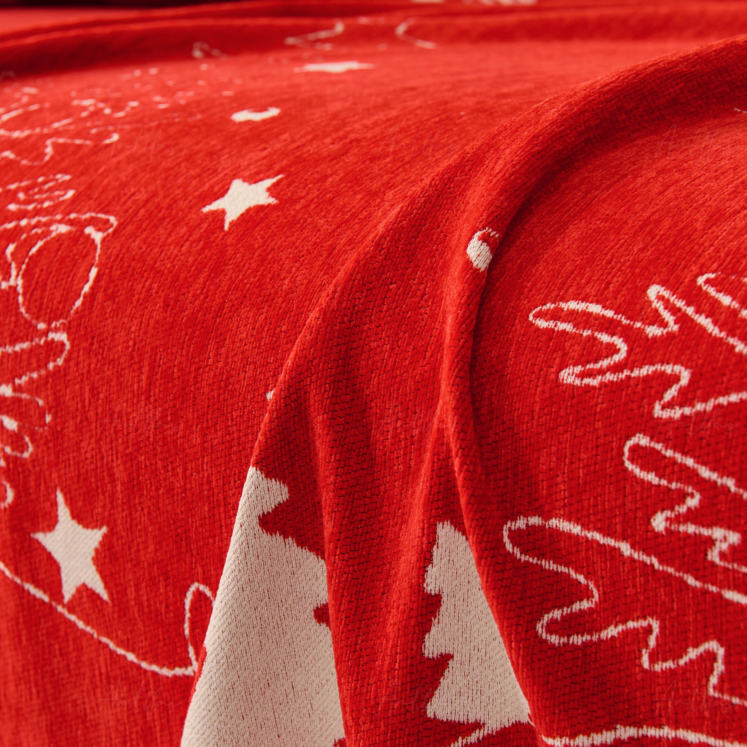 Reversible Chenille Christmas Throw Blanket | Red & White Sofa Cover