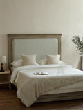 Clean White Oversized Linen Cotton Bedspread: Natural Cream Jacquard Woven Throw (96x98")