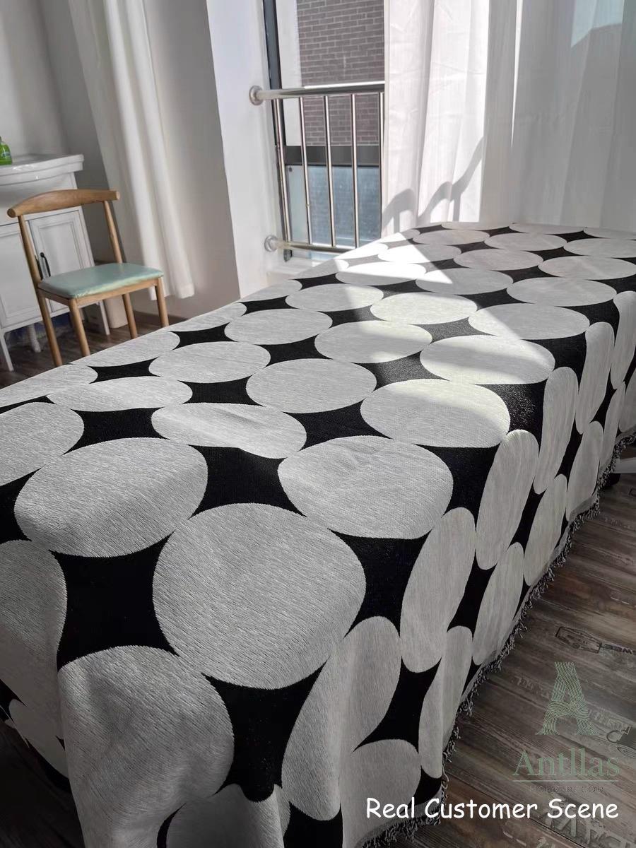 Mid-Century Geometric Sofacover, Retro Chunky Chenille Polka Dot Sofa Throw
