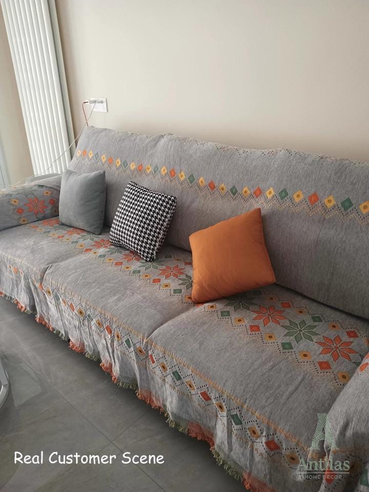 Bohemian Chenille Sofa Cover: Anti-Slip Couch Cover, Cat Scratch Resistant