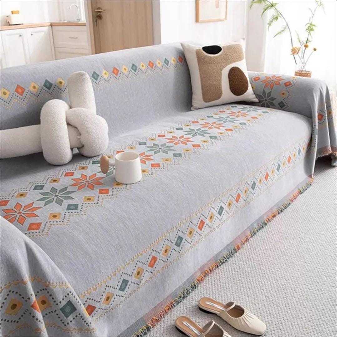 Bohemian Chenille Sofa Cover: Anti-Slip Couch Cover, Cat Scratch Resistant