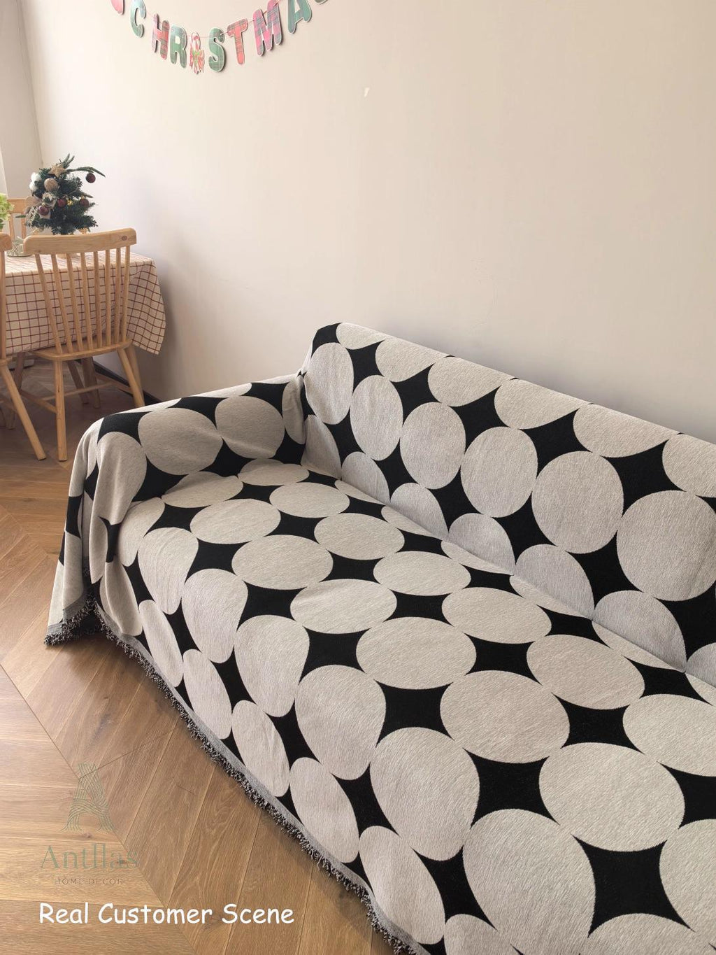 Mid-Century Geometric Sofacover, Retro Chunky Chenille Polka Dot Sofa Throw