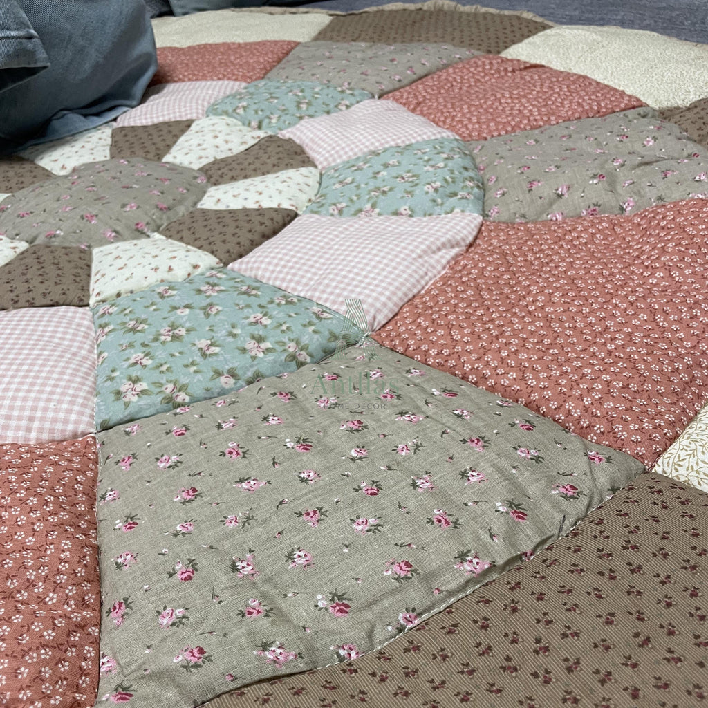 Handmade Cotton Patchwork Play Mat: Floral Nursery Rug (150x150cm)