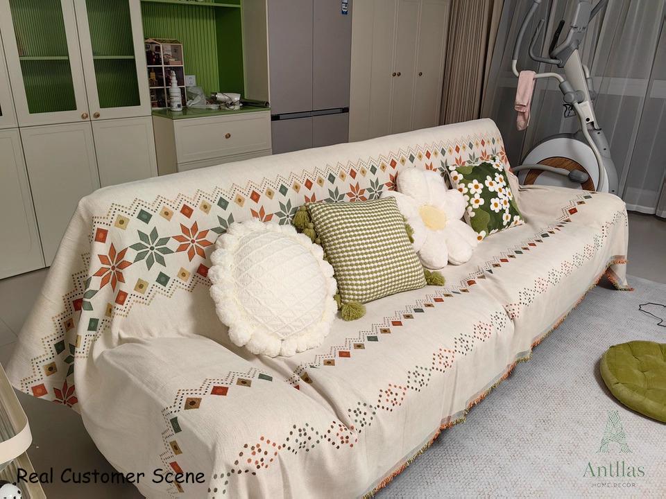 Bohemian Chenille Sofa Cover: Anti-Slip Couch Cover, Cat Scratch Resistant