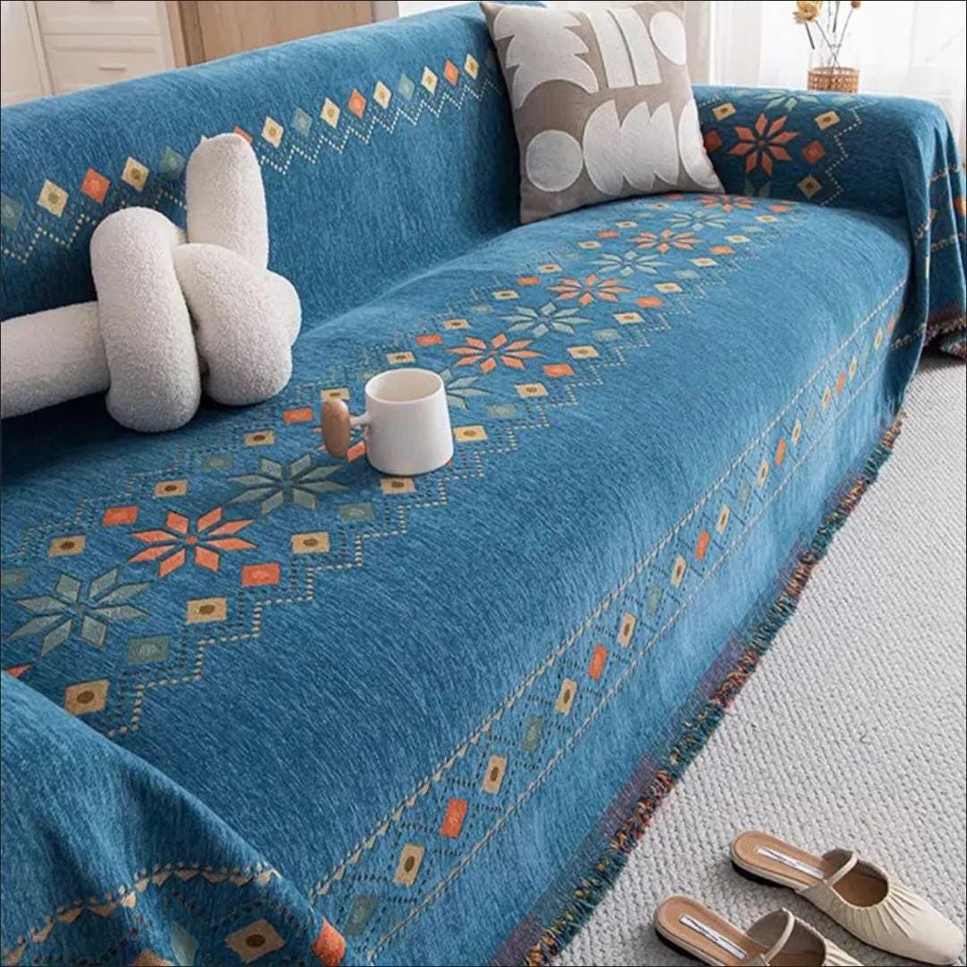 Bohemian Chenille Sofa Cover: Anti-Slip Couch Cover, Cat Scratch Resistant