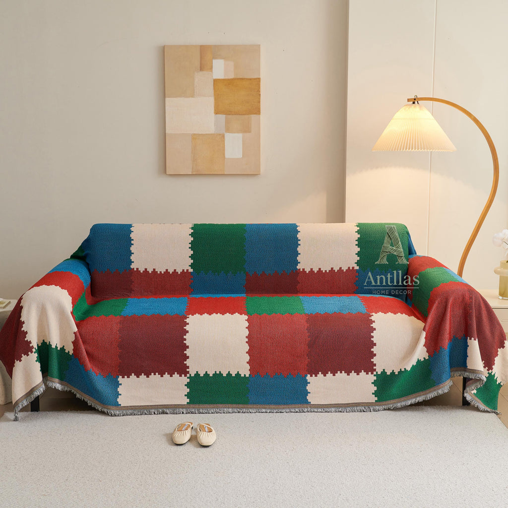 Geometric Chenille Sofa Cover, Soft Sectional Couch Throw, Washable Pet Furniture Protector