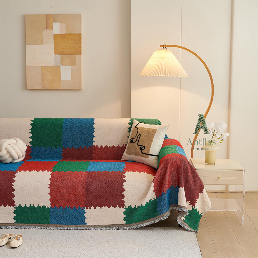 Geometric Chenille Sofa Cover, Soft Sectional Couch Throw, Washable Pet Furniture Protector