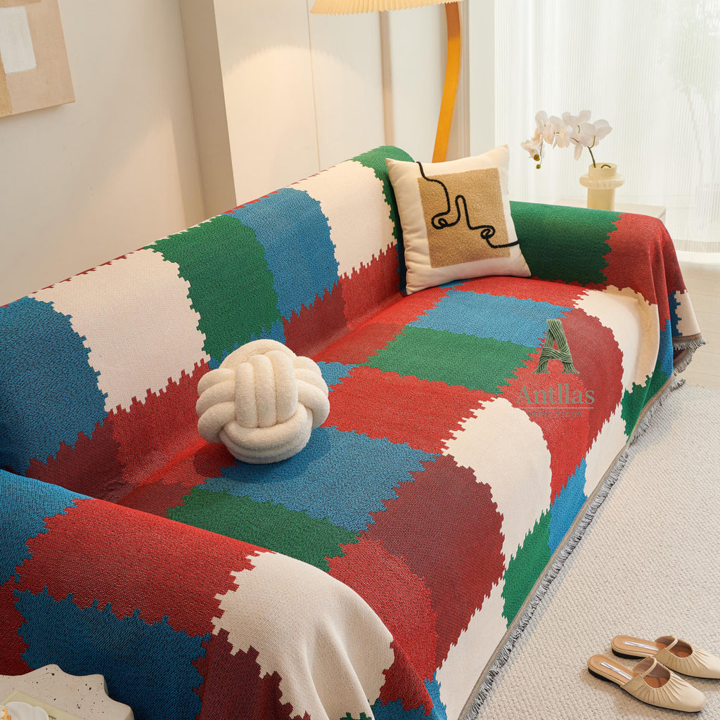 Geometric Chenille Sofa Cover, Soft Sectional Couch Throw, Washable Pet Furniture Protector