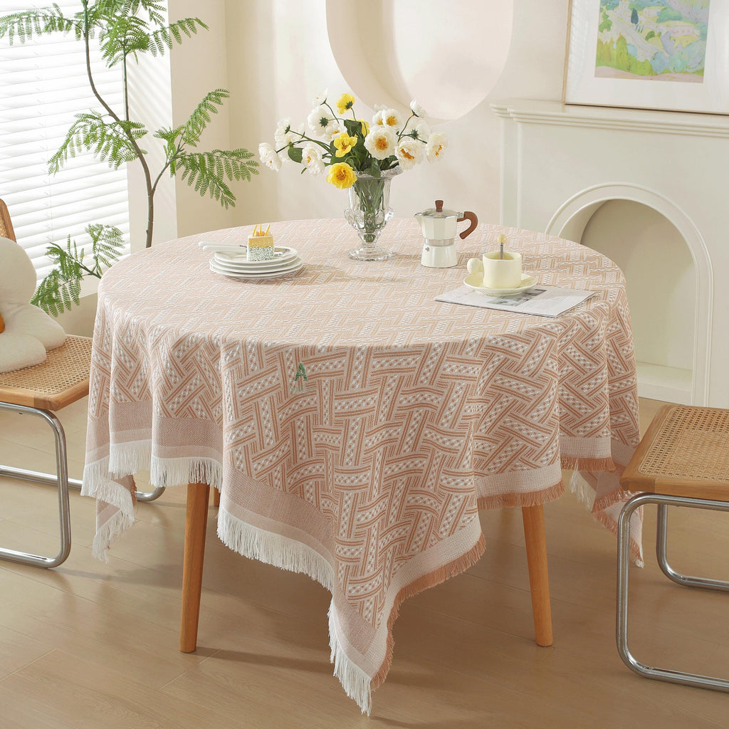 Woven Cotton Tablecloth, Rustic Farmhouse Table Cover, Rectangular Dining Cover