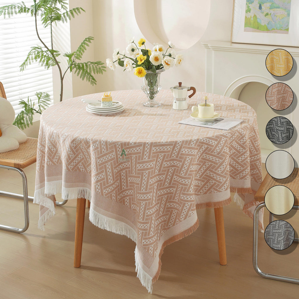 Woven Cotton Tablecloth, Rustic Farmhouse Table Cover, Rectangular Dining Cover