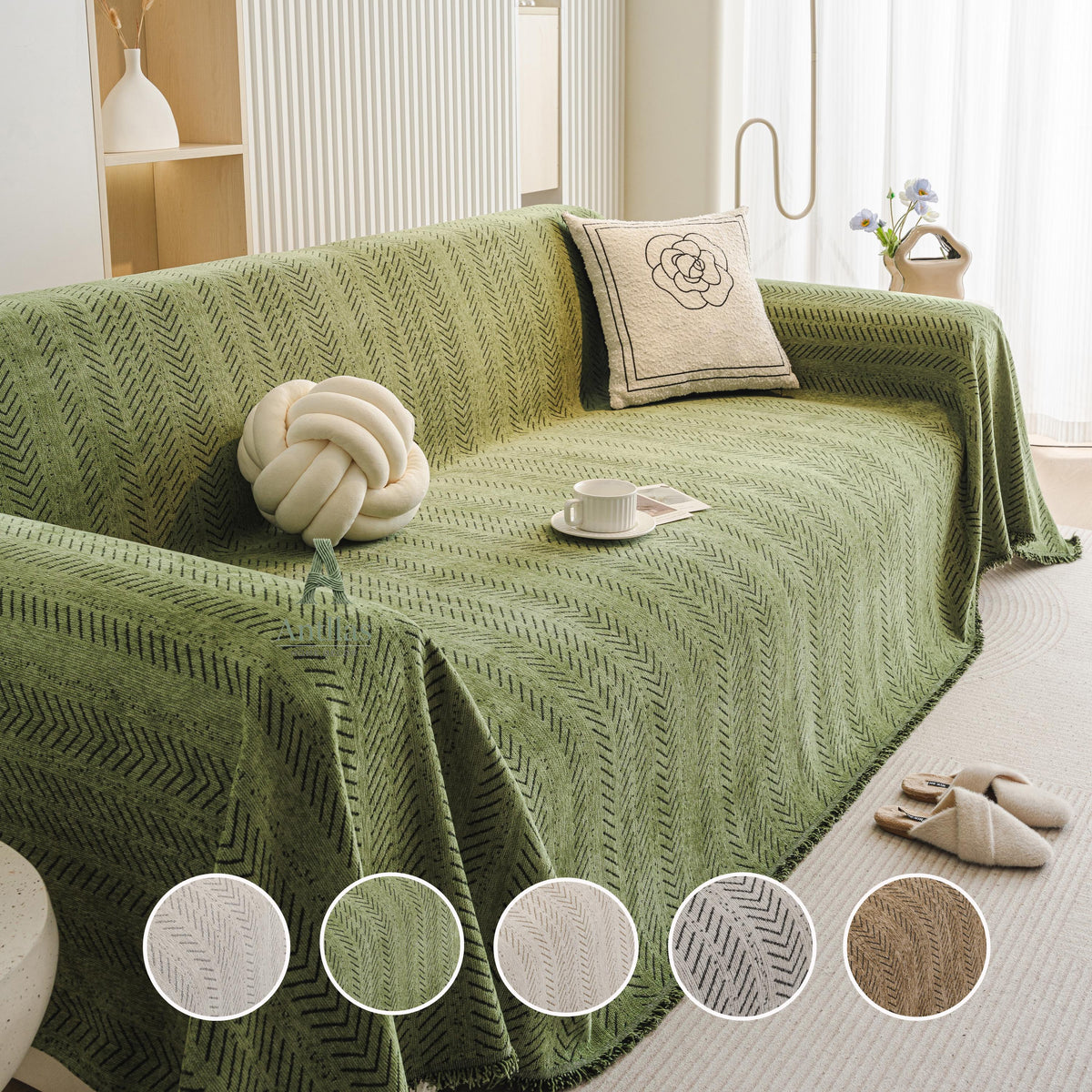 Water Resistance Chenille Sofa Cover, Pet Couch Protector, Non-Slip Sectional Throw, Washable