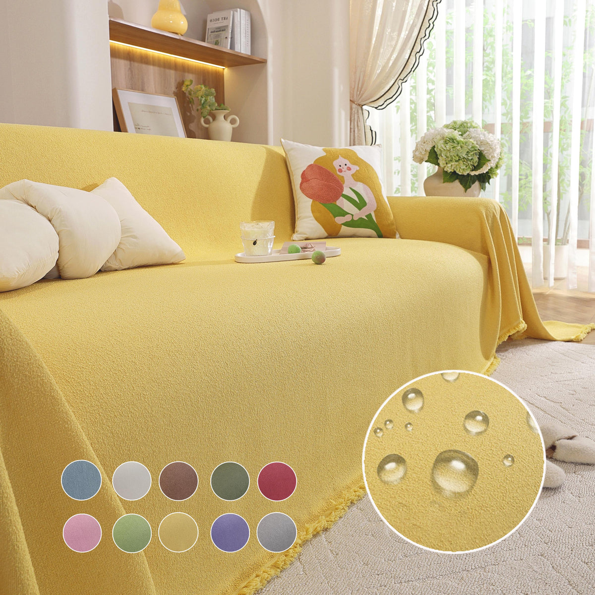 Waterproof Teddy Sofa Cover, Soft Fleece Couch Throw, Pet Friendly Furniture Protector, Anti-Scratch, Washable