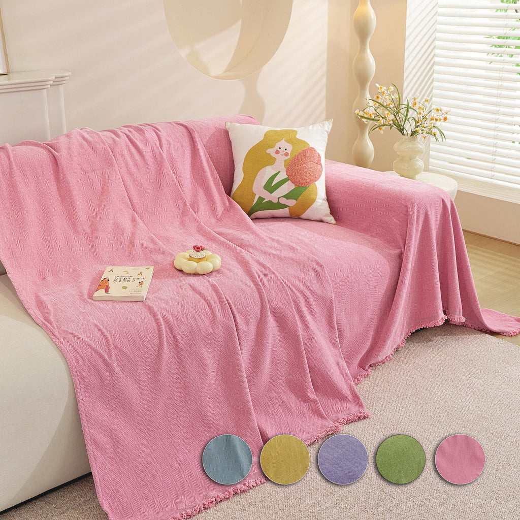 Chenille Sofa Throw Blanket: Custom Length, Pastel Decor, Skin-Friendly