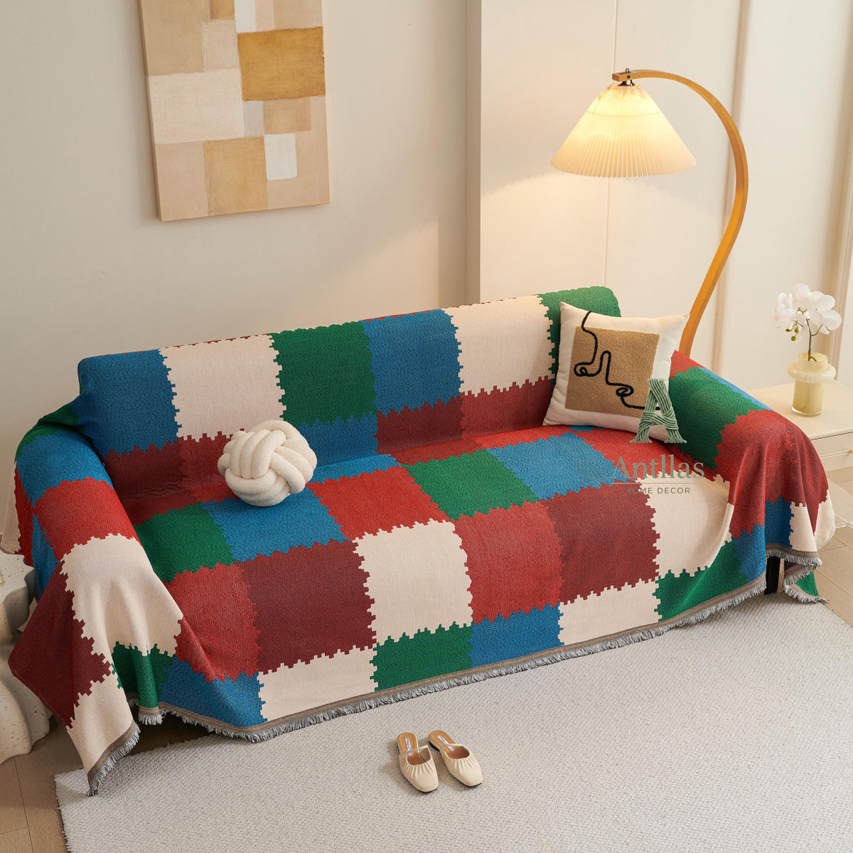 Geometric Chenille Sofa Cover, Soft Sectional Couch Throw, Washable Pet Furniture Protector