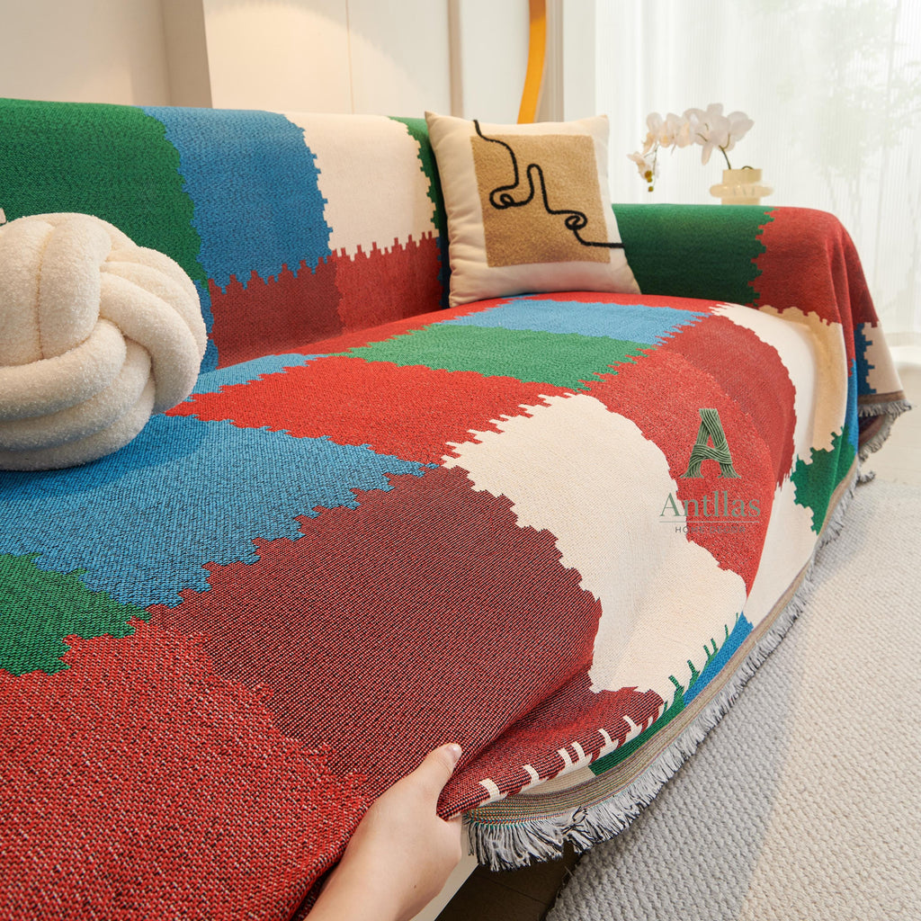 Geometric Chenille Sofa Cover, Soft Sectional Couch Throw, Washable Pet Furniture Protector
