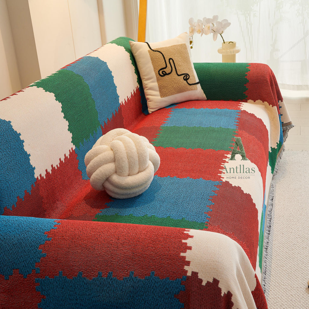 Geometric Chenille Sofa Cover, Soft Sectional Couch Throw, Washable Pet Furniture Protector
