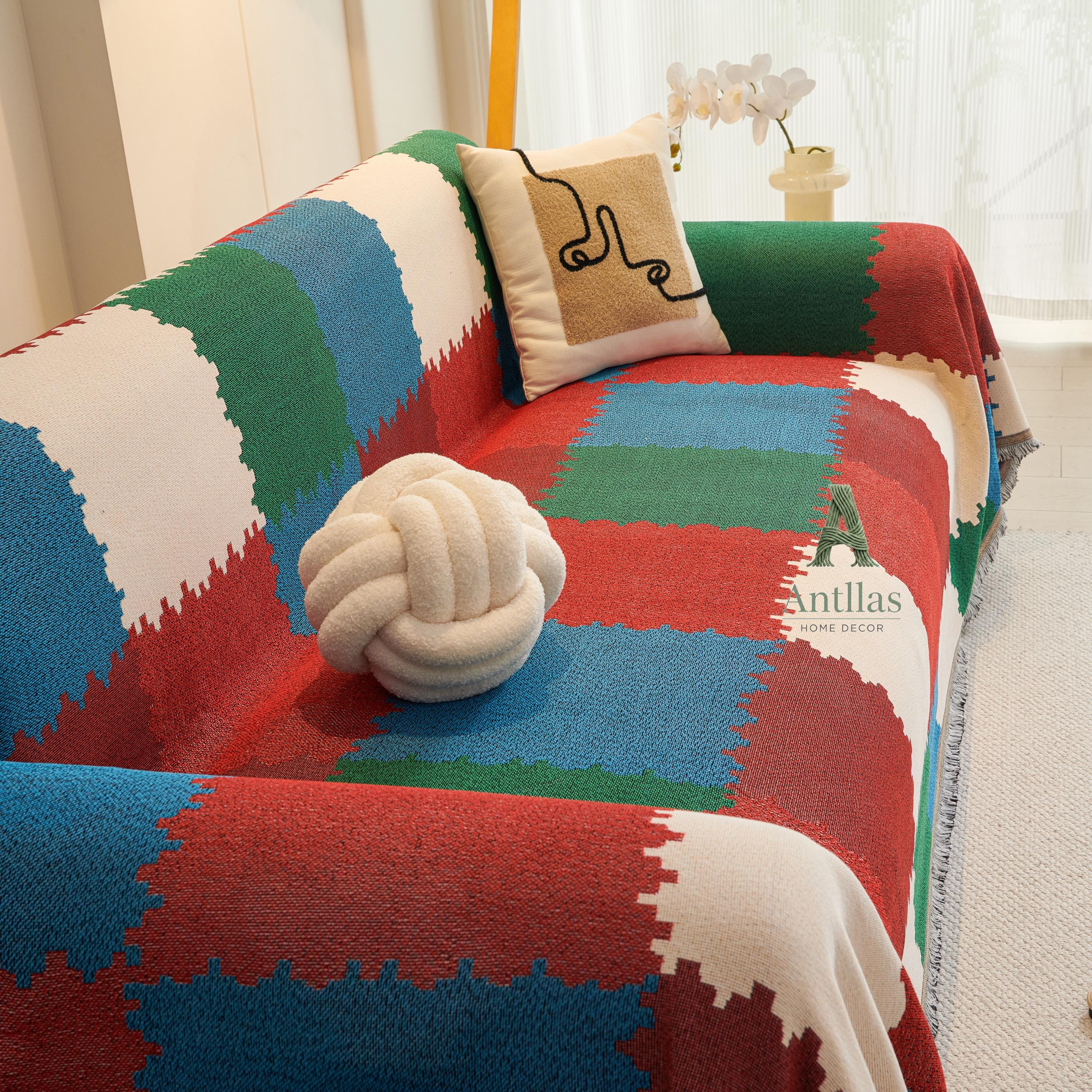 Geometric Chenille Sofa Cover, Soft Sectional Couch Throw, Washable Pet Furniture Protector